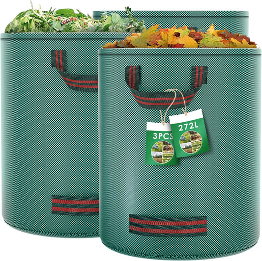 Pfloge® 3X 272L Gartenabfallsack, Gartensack mit 4 Griffe, Wasserdicht, Selbststehend, Laubsack Haltbar Korrosionsbeständig für Gartenabfälle und Grünschnitt