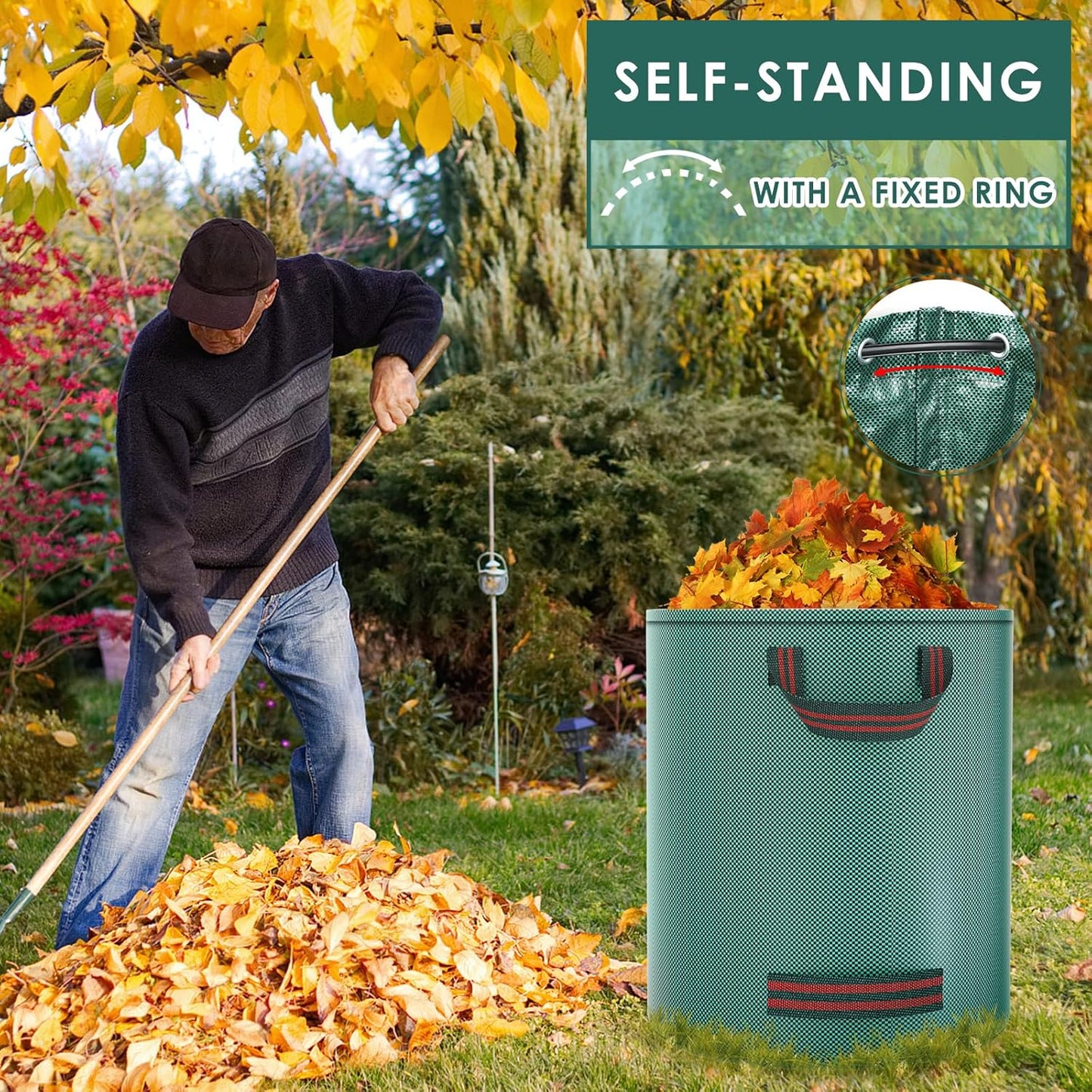 Pfloge® 3X 272L Gartenabfallsack, Gartensack mit 4 Griffe, Wasserdicht, Selbststehend, Laubsack Haltbar Korrosionsbeständig für Gartenabfälle und Grünschnitt