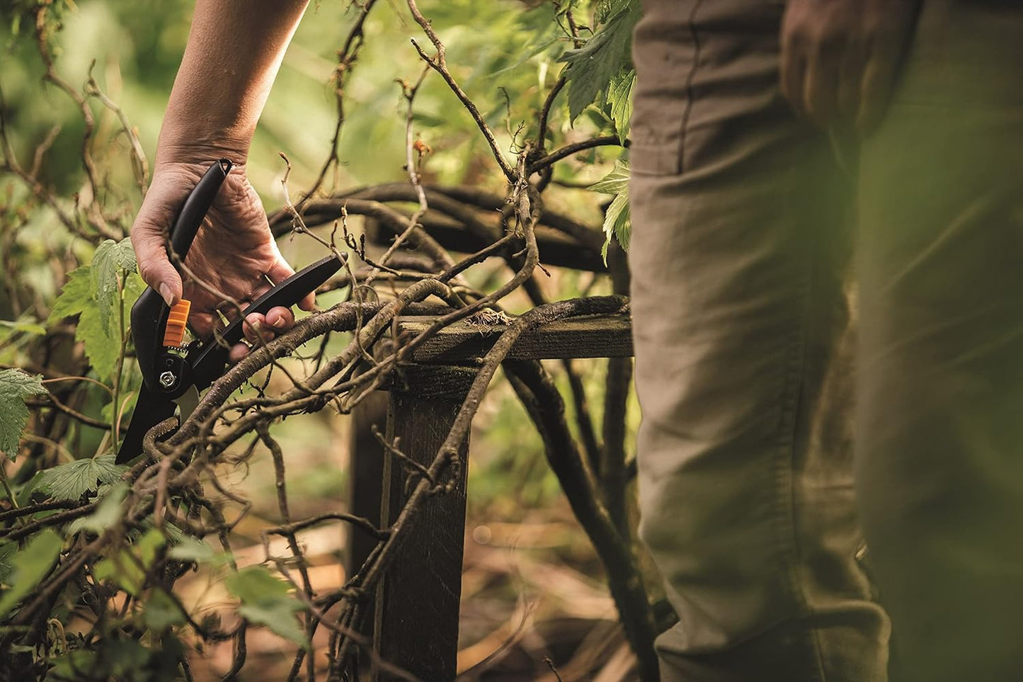 Fiskars Bypass-Gartenschere für frische Äste und Zweige, Antihaftbeschichtet, Hochwertige Stahl-Klingen, Länge: 20 cm, Schwarz/Orange, SingleStep, P26, 1000567